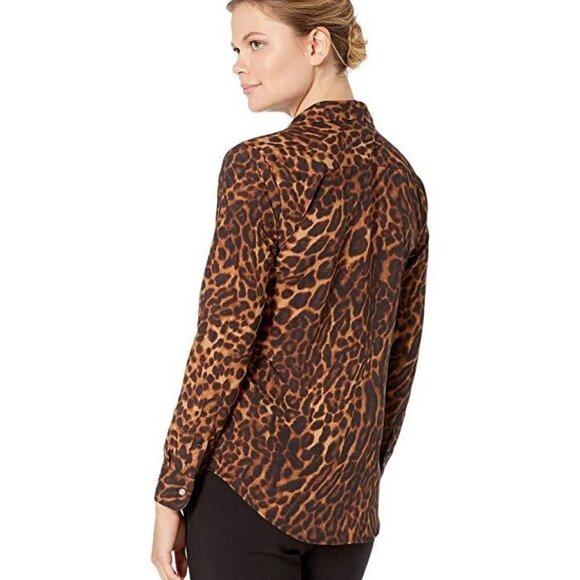LAUREN Ralph Lauren Brown Black Leopard Print Long Sleeve Button Down Shirt. Med - Picture 9 of 15